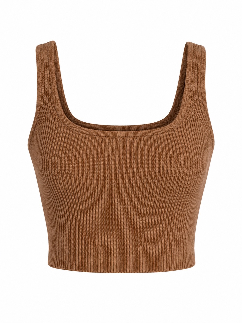 Aritzia Babaton Brown Ribbed Square-Neck Crop Top